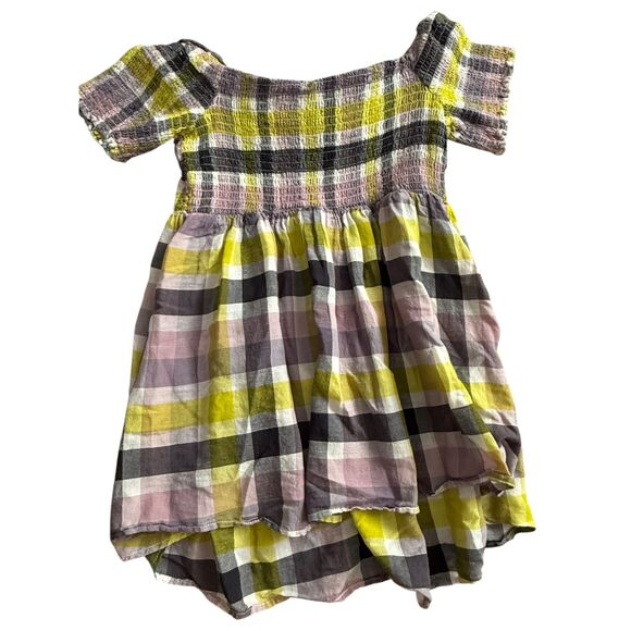 Torrid Smocked Off-Shoulder Plaid Peplum Blouse Yellow Lavender Black Sz M/L - Picture 4 of 7